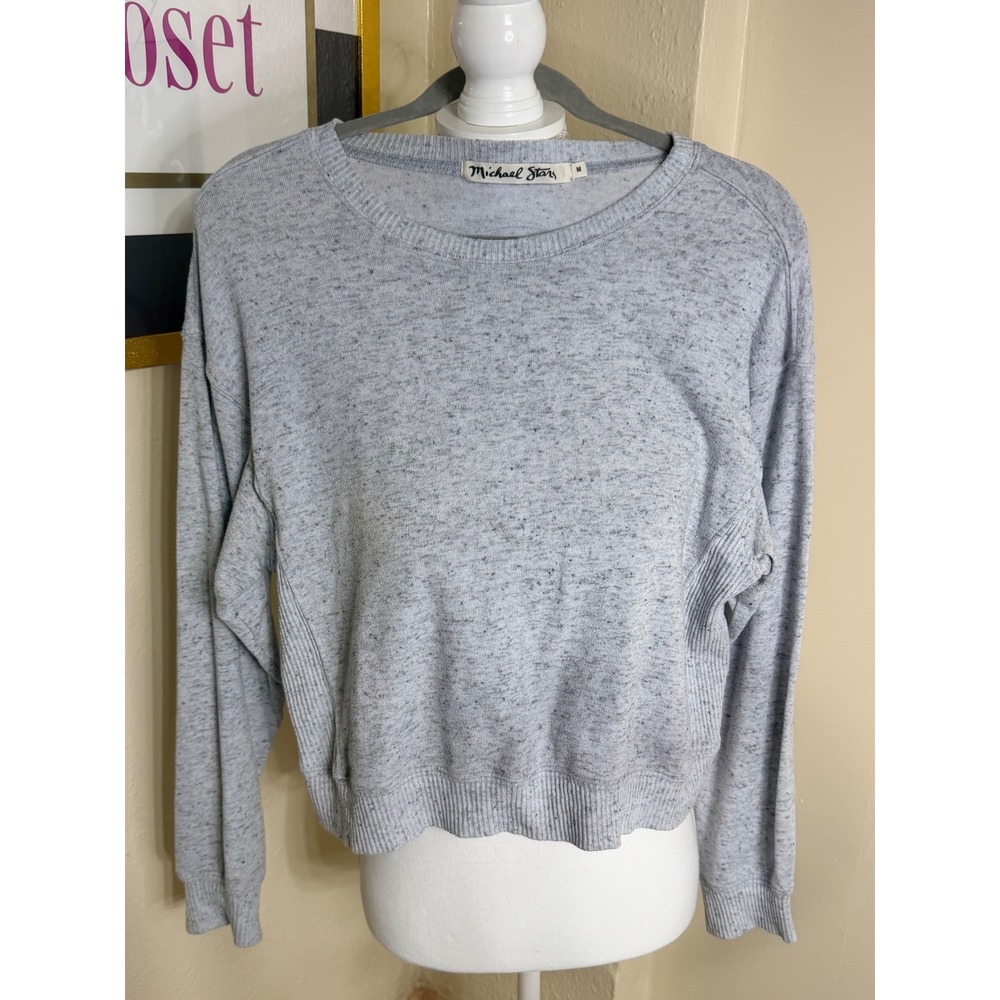 Michael Stars Womens Gray Heather Knit Cropped Pullover Sweater Size M